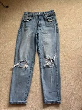 Cotton On Women's Boyfriend Jeans in Light Blue with Knee Rips